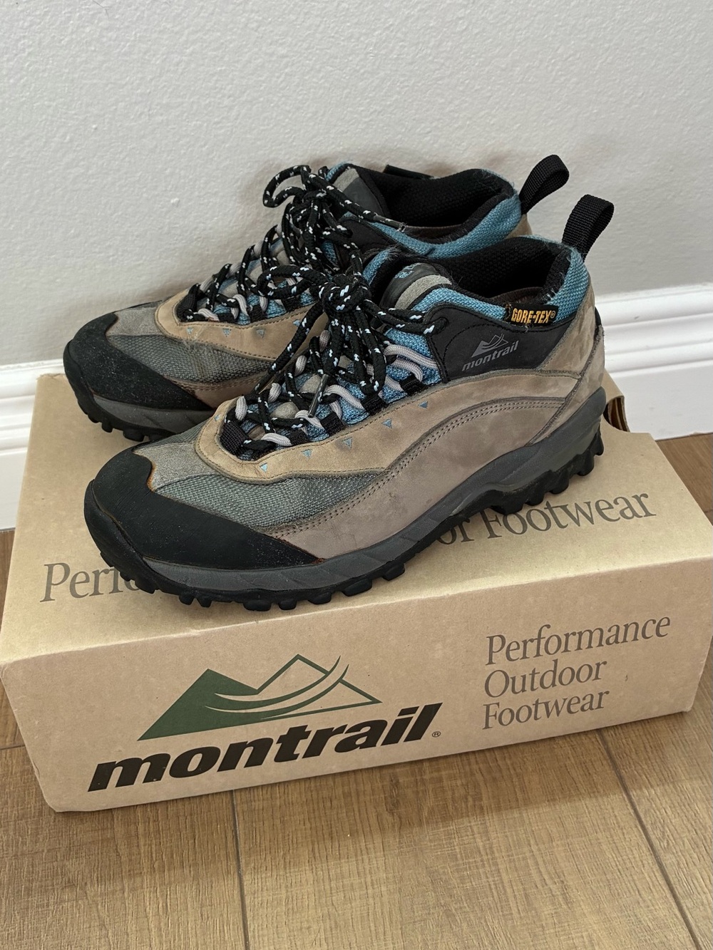 Montrail Women’s Trail Hiking Shoes — Gray/Tan with Blue Accents